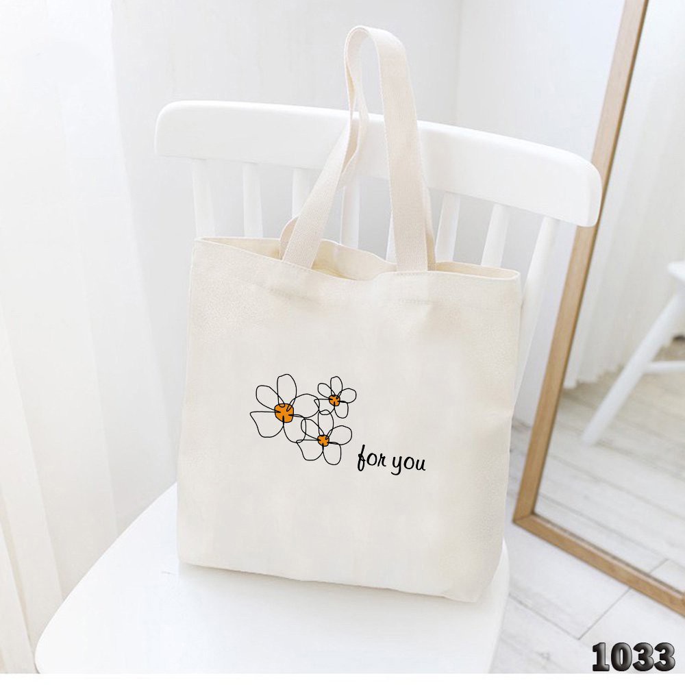 Túi Tote Trắng Vải Canvas Mềm Mịn Flower For You 504 1033 Phong Cách Hàn Quốc Dạo Phố Cực Xinh