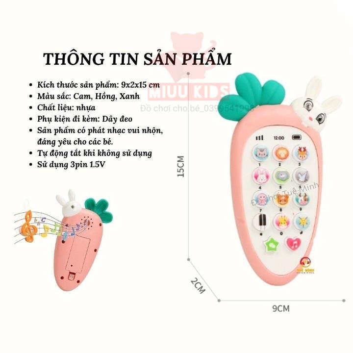 Điện thoại thỏ cà rốt cho bé, có nhạc và đèn( kèm dây đeo + 3 pin AAA)