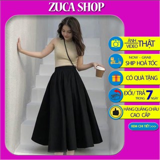 Chân Váy Dài Qua Gối Chất Kaki Eo Chun Sau - Hàng QC