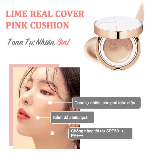 Phấn Nước Kiềm Dầu Phiên Bản Che Phủ Cao Lime Real Cover Pink Cushion SPF50+ PA+++ 20g Tone Tự Nhiên (To | BigBuy360 - bigbuy360.vn