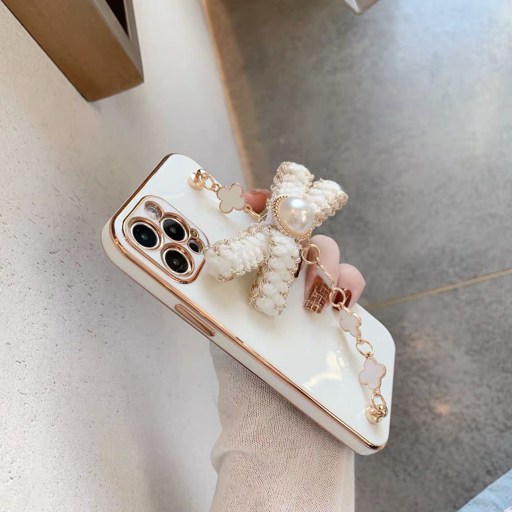 Ốp Điện Thoại Phối Dây Xích Chống Rơi Đính Nơ Cho iphone 7 8 plus 11 11 pro11 promax
