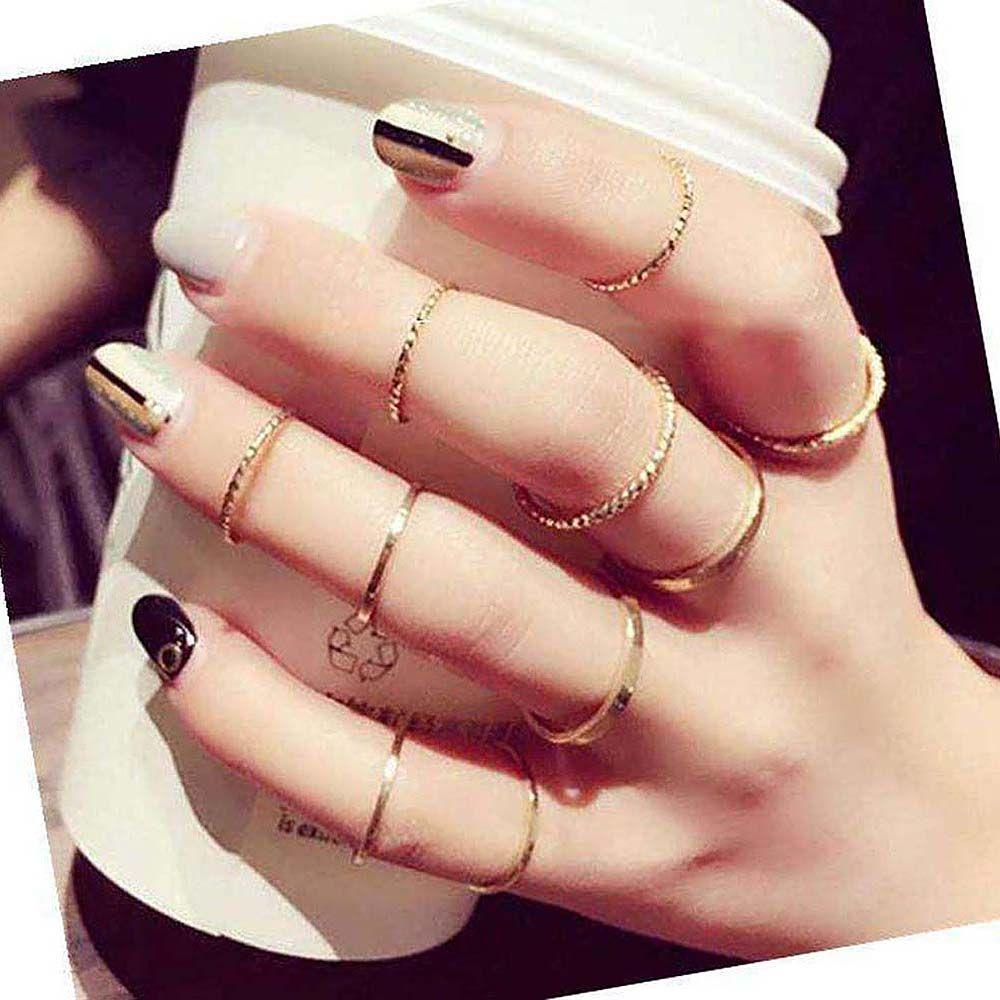 Set 10 Nhẫn Đốt Ngón Tay Bằng Kim Loại Đơn Giản Thời Trang Cho Nữ