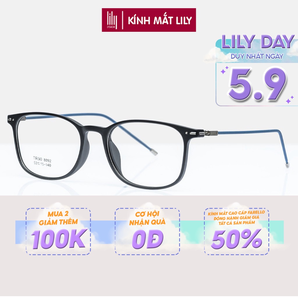 [Mã FARSBR151 giảm 10% đơn 99K] Gọng kính cận nam nữ Lilyeywear nhựa dẻo, mắt tròn vuông, nhiều màu 8092