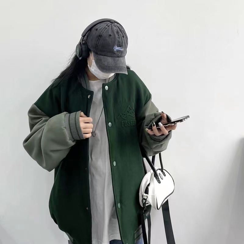 Áo khoác bóng chày cotton dày dặn phong cách retro mỹ cho nam nữ