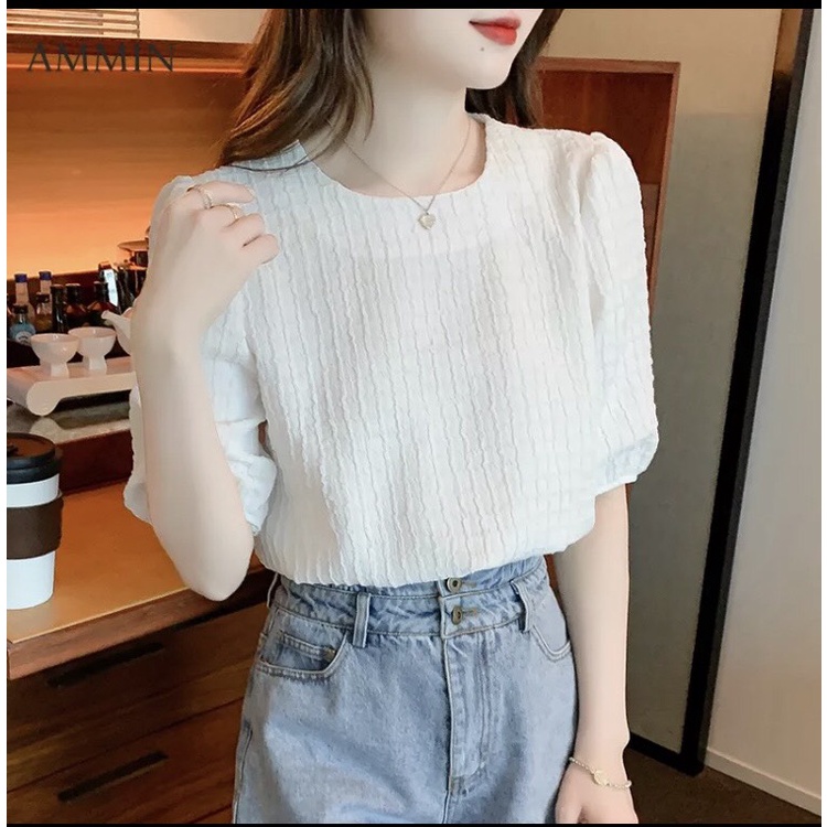 Áo cánh thanh lịch cổ tròn thiết kế tay bồng retro mới 2023 Áo voan rộng tay ngắn ngọt ngào A22