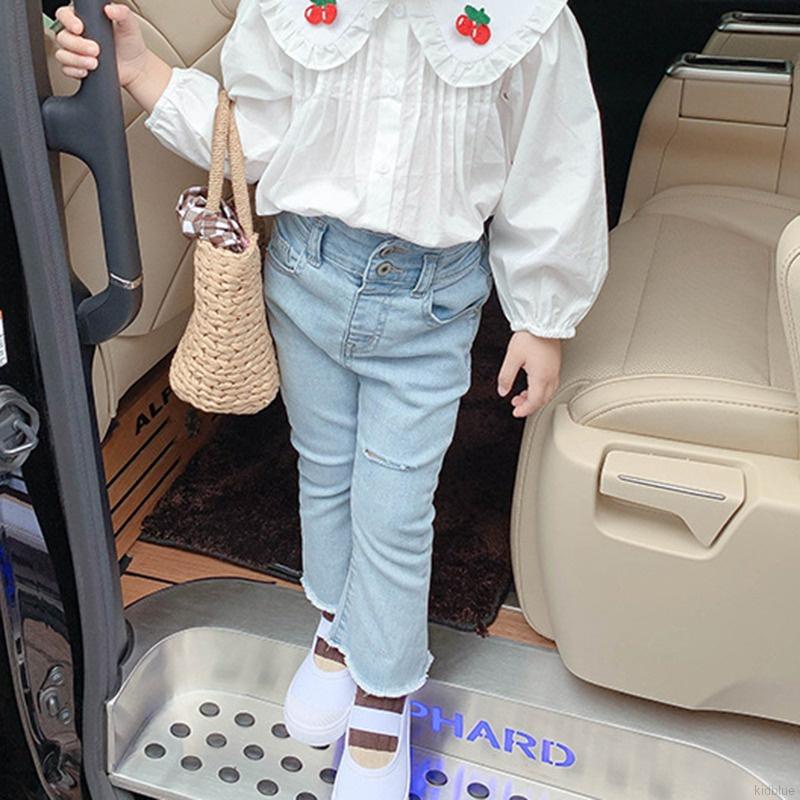 Quần jeans lưng cao ống loe thiết kế mới thời trang mùa hè phong cách hàn quốc cho bé gái