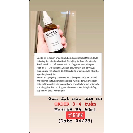 Serum cấp ẩm, phục hồi da Medik8 HYDR8 B5 Hydration 60ml