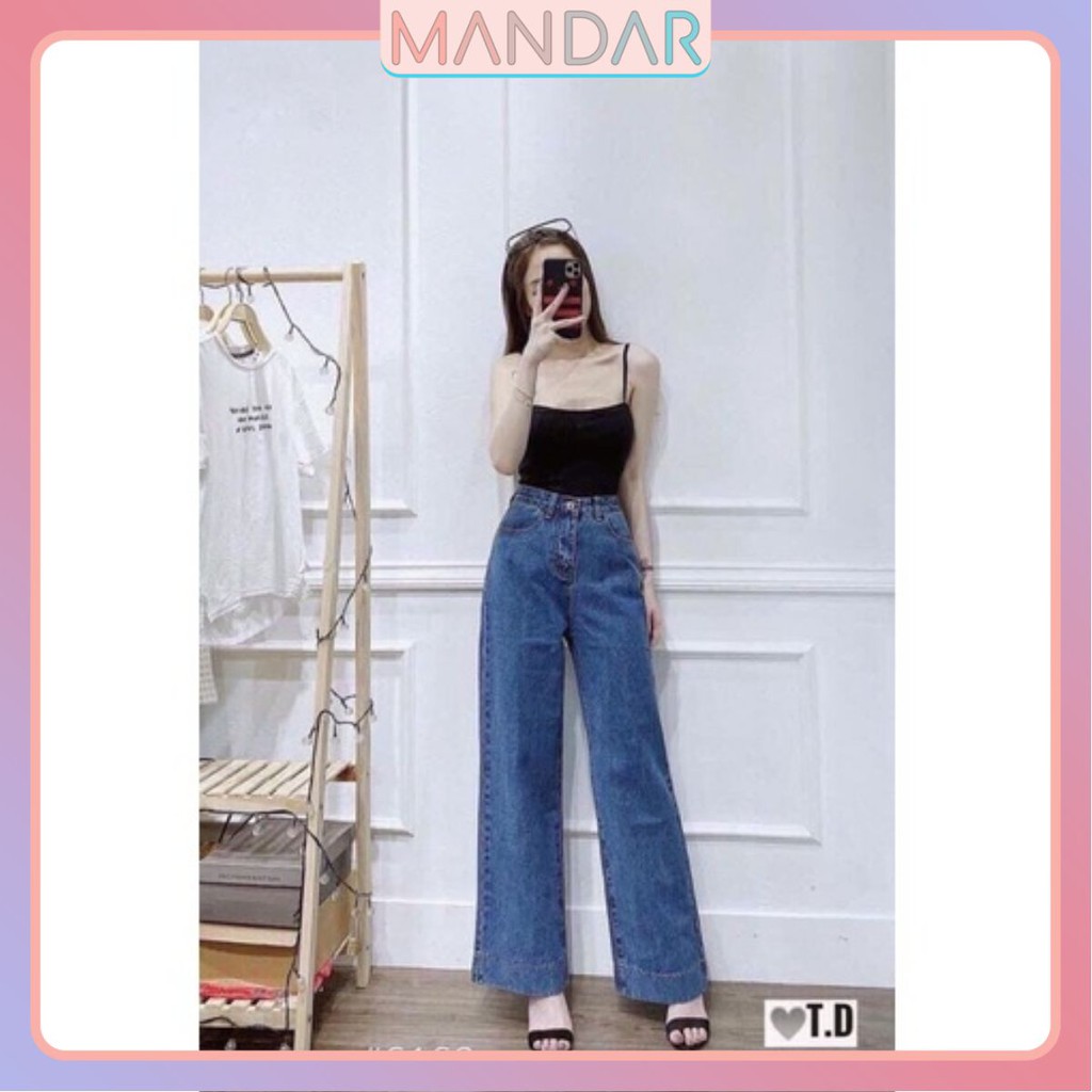Quần jean dài nữ lưng cao phối 2 nút siêu chất, jean cao cấp Hot trend 2021