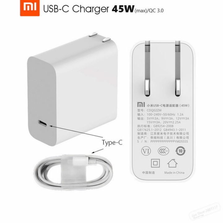 [Mã ELMS5 giảm 7% đơn 300K] Củ sạc hỗ trợ sạc nhanh chuẩn PD USB-C Xiaomi 45W (hỗ trợ sạc laptop)