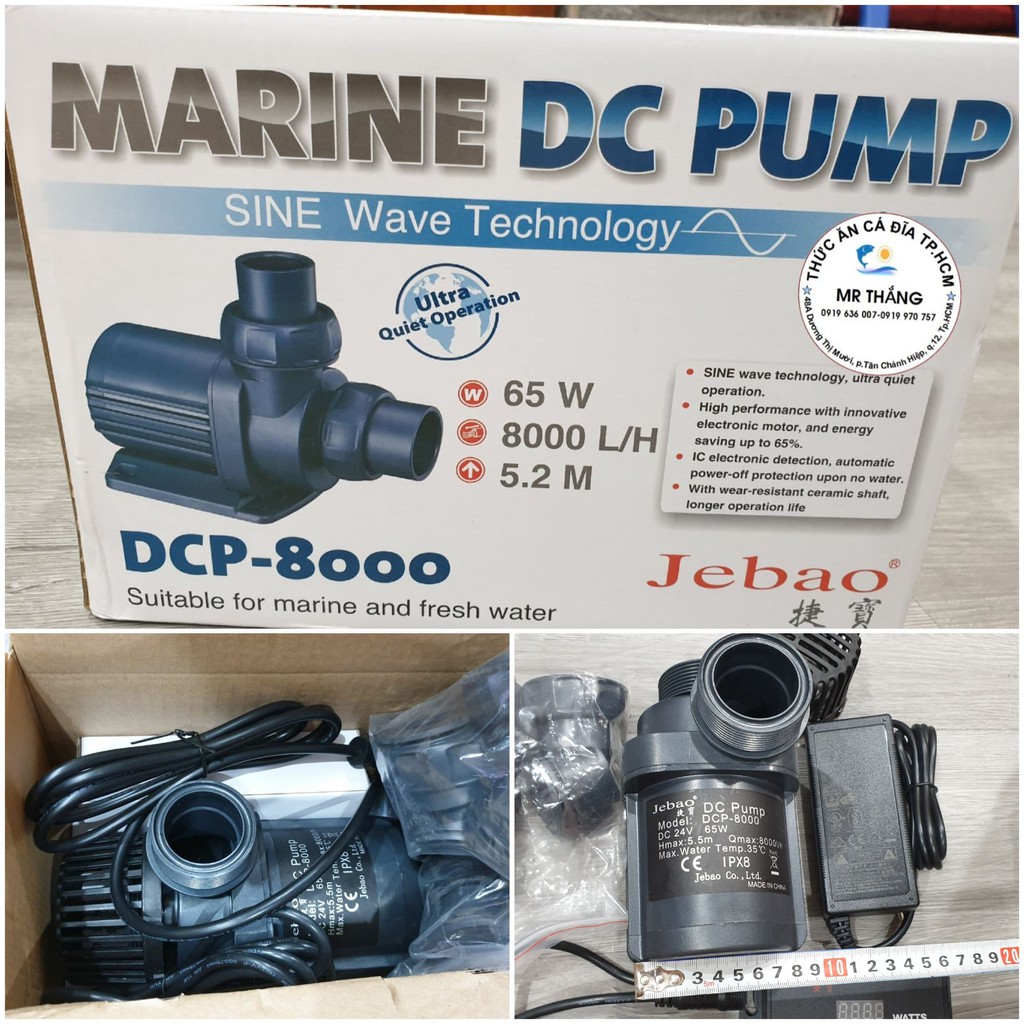 Máy bơm Marine DC Pump (Qmax: 8000 lít/h; Pmax= 65w; Hmax= 5,2m; Dc: 24V) - Jebao