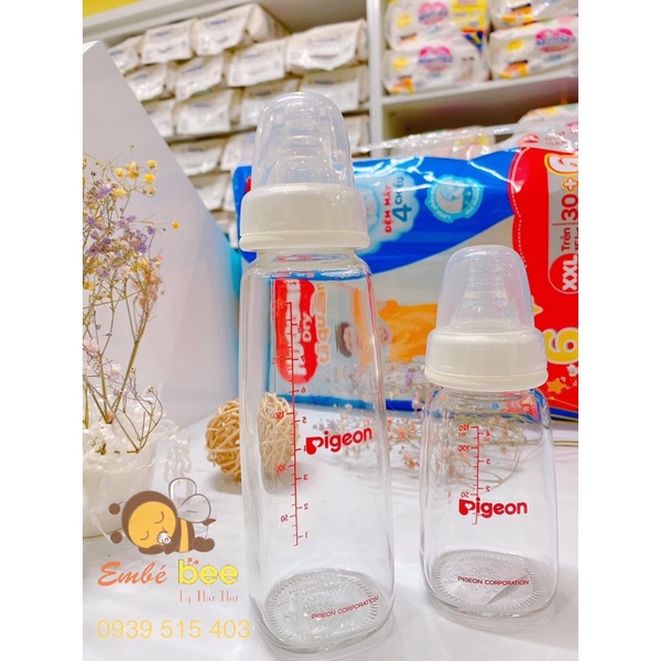 Bình Sữa Thuỷ Tinh Pigeon Cổ Hẹp 120/240ml Cho Bé