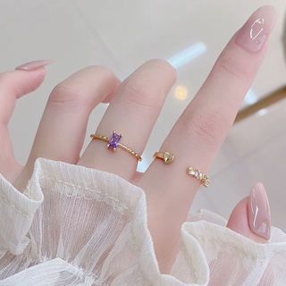 (Hàng Có Sẵn) Nhẫn Hở Đính Đá Tím Tím Nhỏ Xinh Xắn