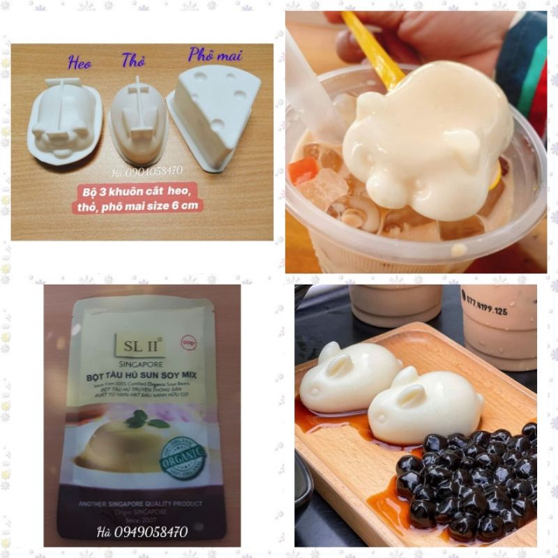 Bộ 3 khuôn silicon cắt heo , thỏ , phô mai 6 cm tiện dụng làm thạch, kẹo, pudding, đồ ăn dặm, bột tàu hũ