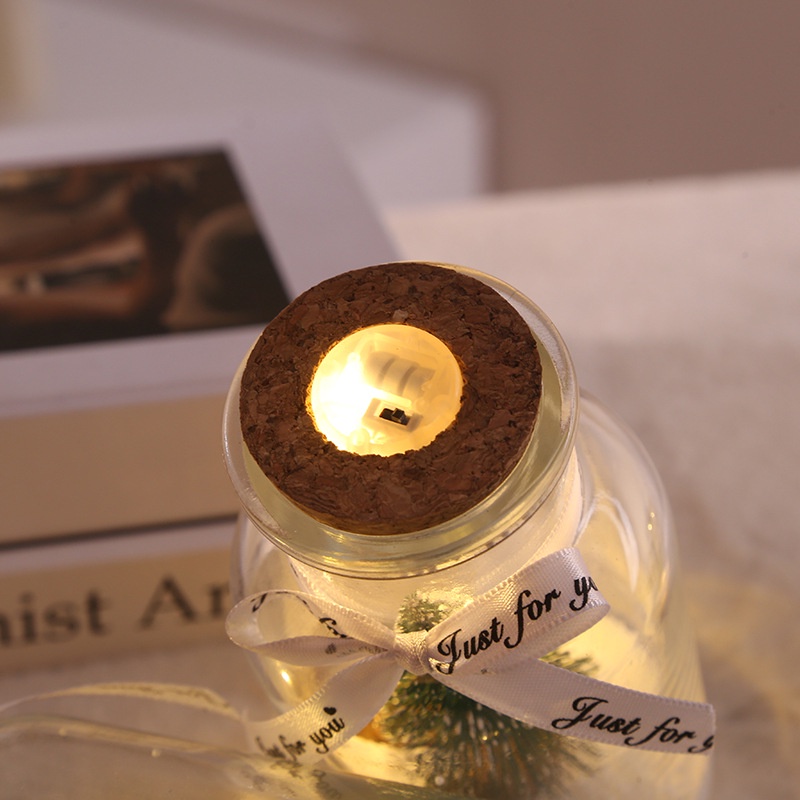 Lọ Điều Ước Bằng Thủy Tinh Có Đèn led Hình Quả Thông Nhỏ Phong Cách Bắc Âu Trang Trí Giáng Sinh