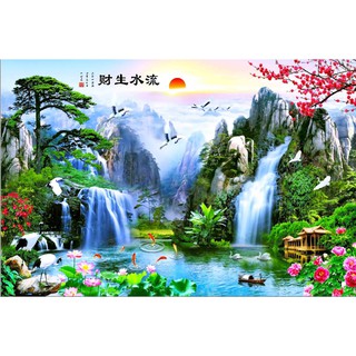 Tranh dán tường 3d tranh sơn thủy hữu tình st02 kt120x180
