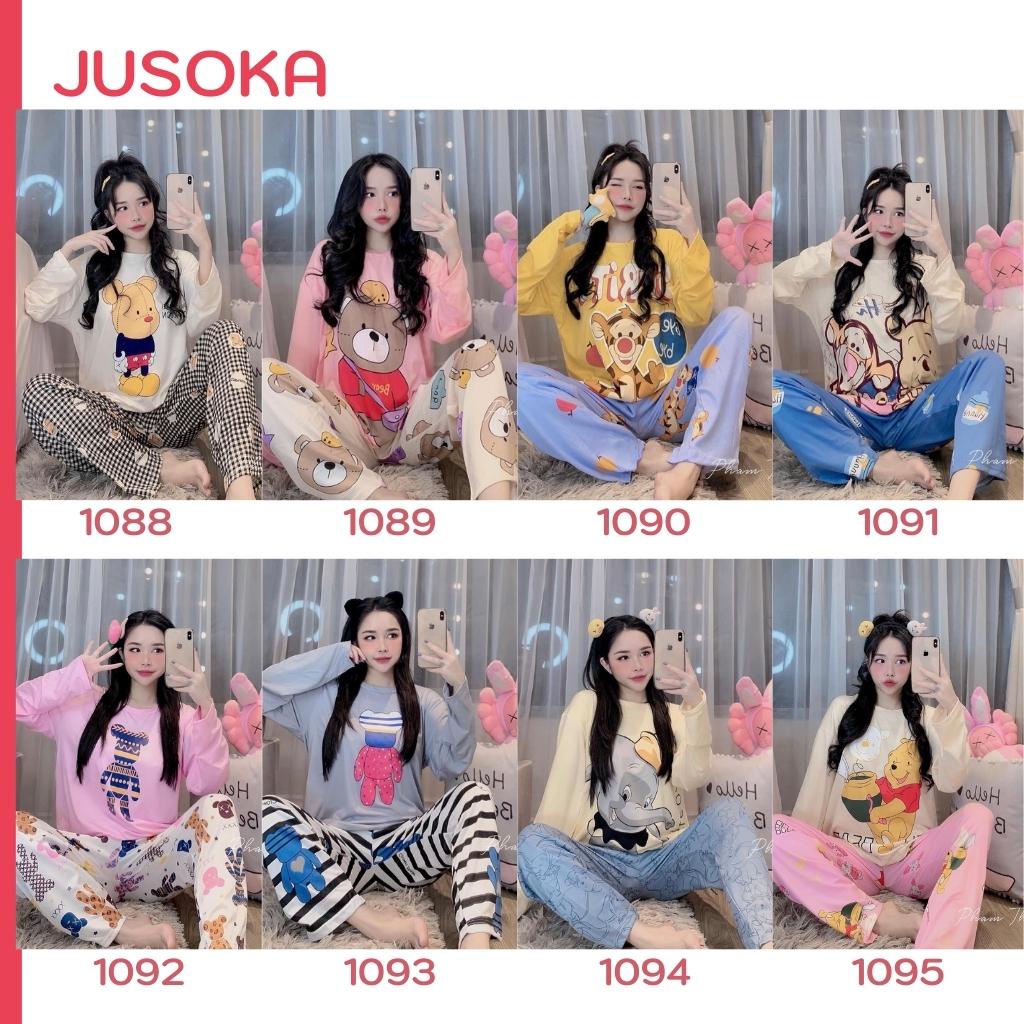 Đồ bộ nữ mặc nhà ngủ tay dài quần dài thun mỏng thu đông nhiều họa tiết cute dễ thương JUSOKA