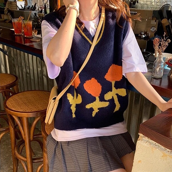 (MỚI) Áo len không tay cổ chữ V form rộng theo phong cách retro Hàn Quốc