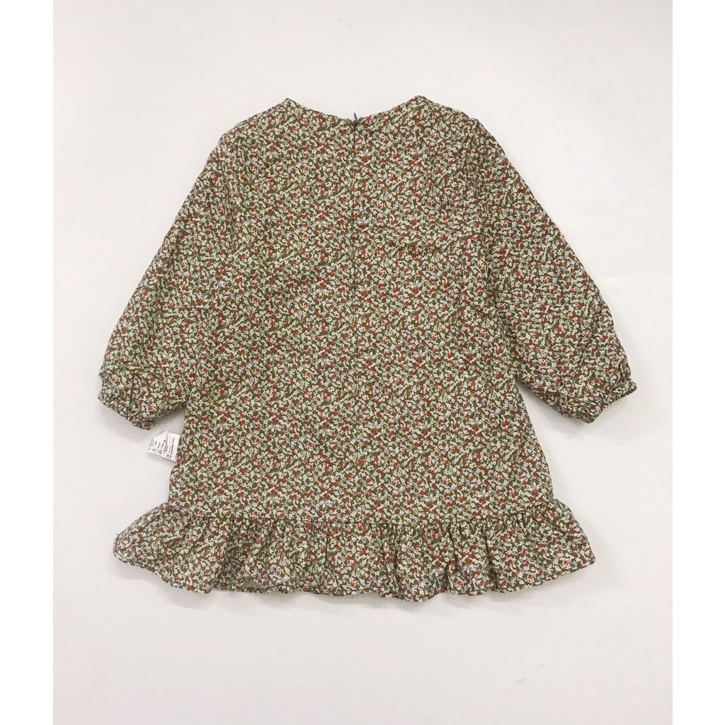Váy thô 2 lớp Elle Baby hoa nhí rêu cam cổ sen trắng
