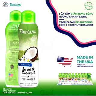 Sữa tắm giảm rụng lông hiệu quả hương Chanh và Dừa cho Chó, Mèo - TropiClean De-Shedding Lime & Coconut Shampoo