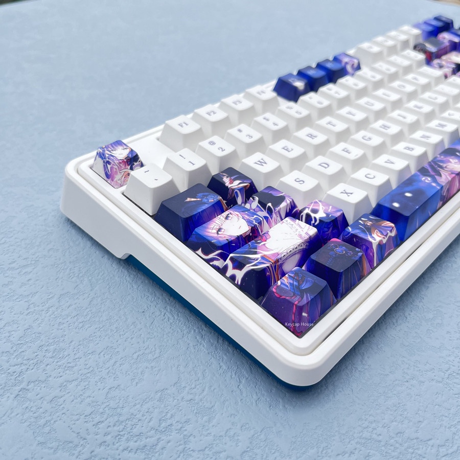 Keycap Genshin Impact nhân vật Raiden Shogun nhựa PBT, profile Cherry, in Dye Sub, 136 nút phù hợp các loại layout