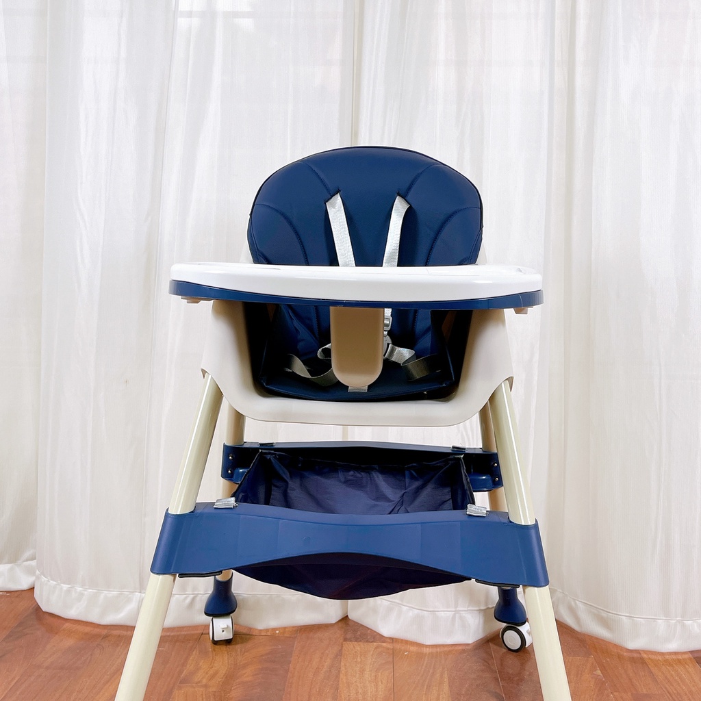 XẢ KHO GIÁ TỐT !!! Ghế ăn dặm cho bé điều chỉnh độ cao, có bánh xe 9BABY màu xanh than