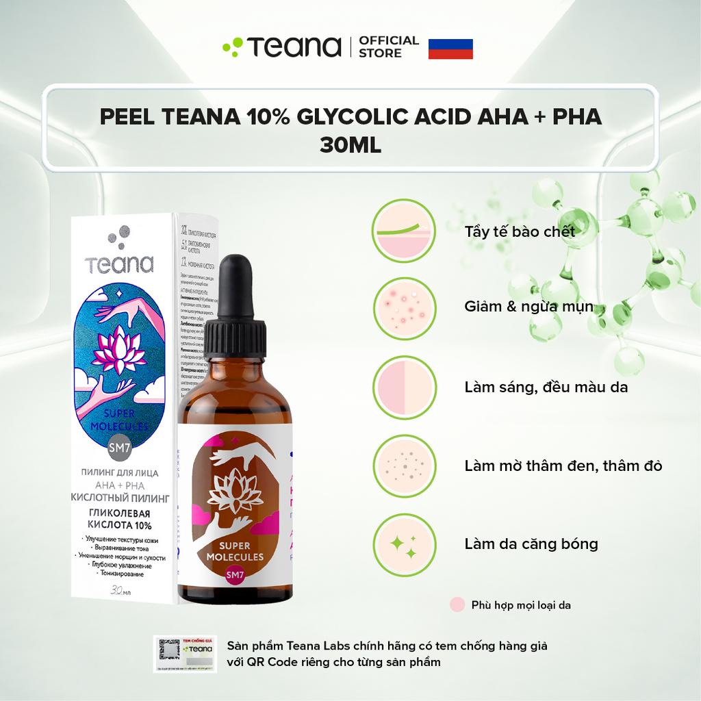 Peel Teana 10% Glycolic SM7 Super Molecules Acid tẩy da chết, giảm mụn và làm sáng da AHA + PHA - 30ml