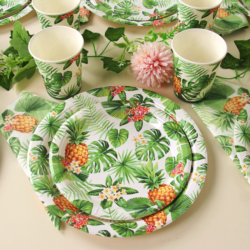 Bộ Dụng Cụ Bàn Ăn Bằng Giấy Dùng Một Lần Họa Tiết Lá Cọ Phong Cách Hawaii Độc Đáo Cho Tiệc Sinh Nhật
