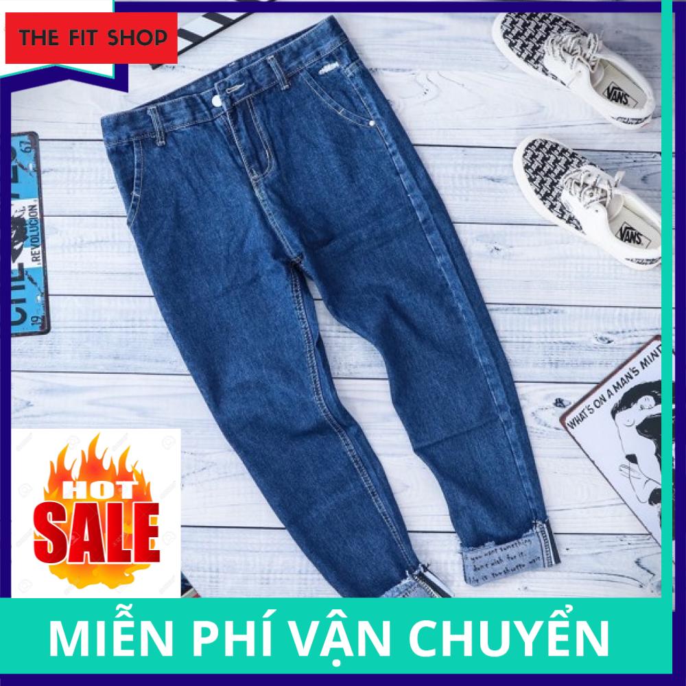 Quần Jean Nam Màu Xanh Đậm gấu sọc caro (form Slimfit) QJ803A