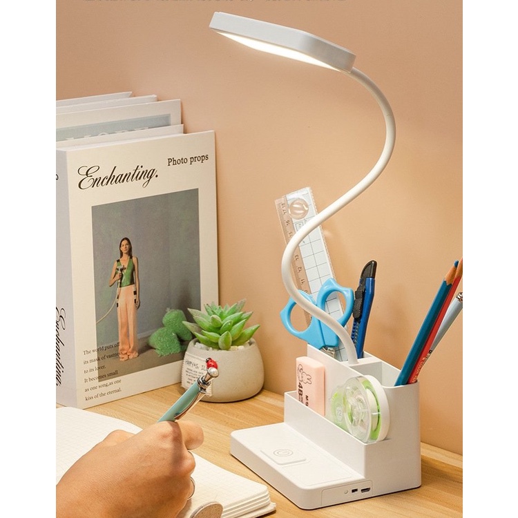 Đèn bàn bảo vệ mắt 3 chế động sáng thông minh, đèn bàn đa năng kiêm hộp bút và giá đỡ điện thoại