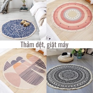 Thảm tròn trải sàn tua rua trang trí phòng ngủ lót sàn bắc âu vintage
