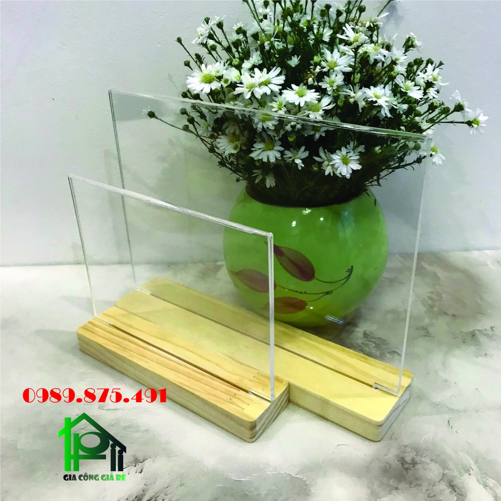 Menu mica A4,A5,A6 ngang, mica để bàn cao cấp. Menu đế lùa. Menu đế gỗ
