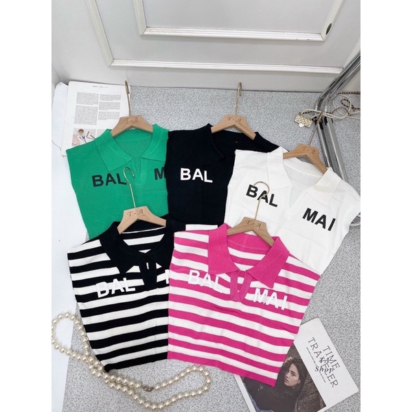 Áo len tay hến BALMAI cổ bẻ len mỏng mặc được mùa hè