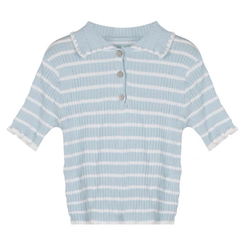 Áo polo dệt kim cộc tay mùa hè hoạ tiết kẻ ngang siêu xinh - Hàng order