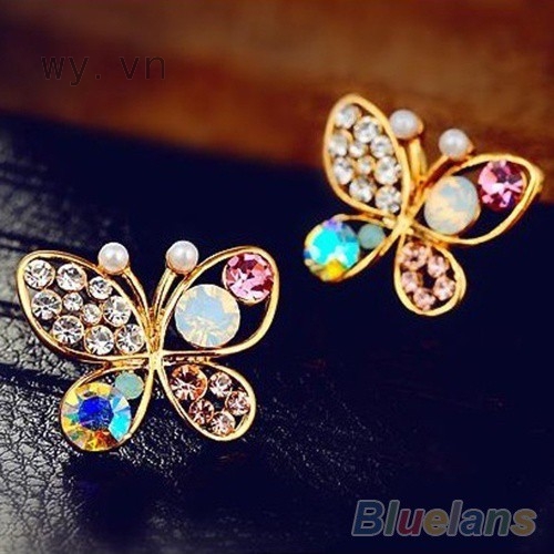 Đôi Khuyên Tai Tạo Hình Cánh Bướm Đính Đá Dễ Thương Cho Nữ