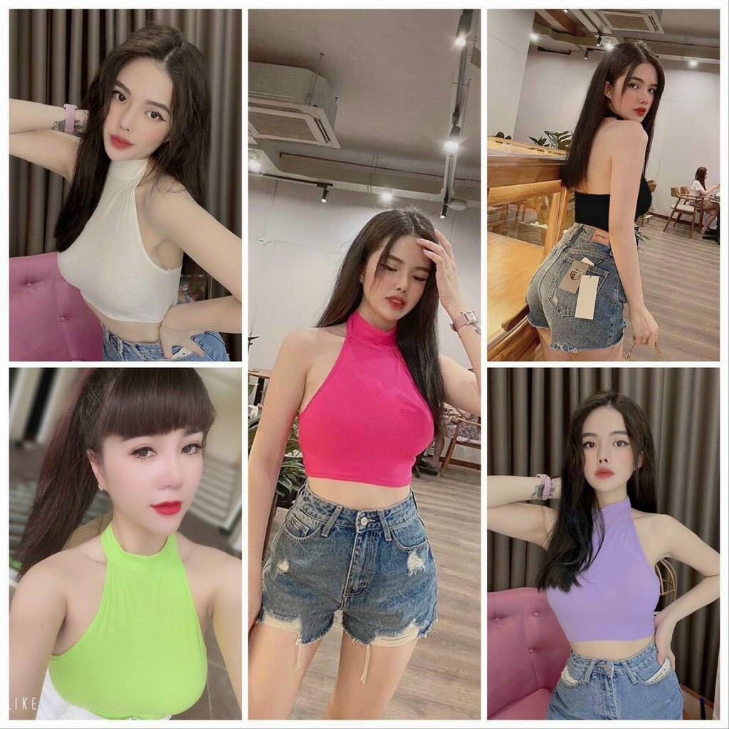 Áo yếm croptop cổ cao cài nút sau