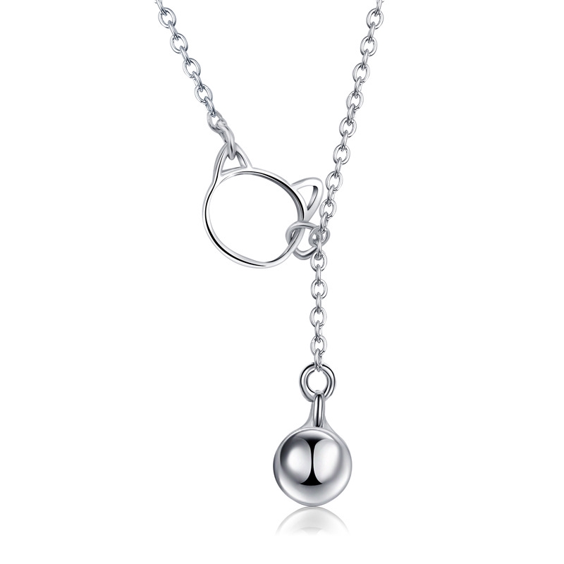 Simple Cute Cat Face Silver Plated Necklace For Women