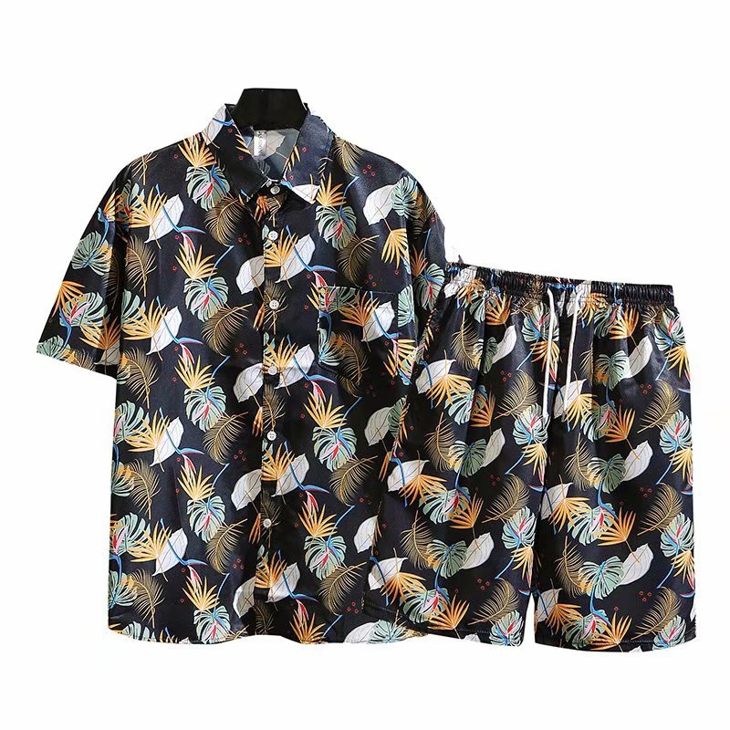Set Áo Sơ Mi Ngắn Tay In Họa Tiết Hoa + Quần short Thời Trang Đi Biển Phong Cách Hawaii Cho Nam