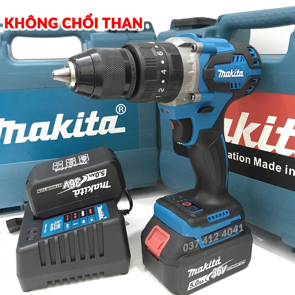 [TẶNG MŨI KHOAN] Máy khoan pin MAKITA 36V - KHÔNG CHỔI THAN - Có Búa, Bắt Vít, Siết Bulong - Pin 10 Cell - Lõi đồng 100%