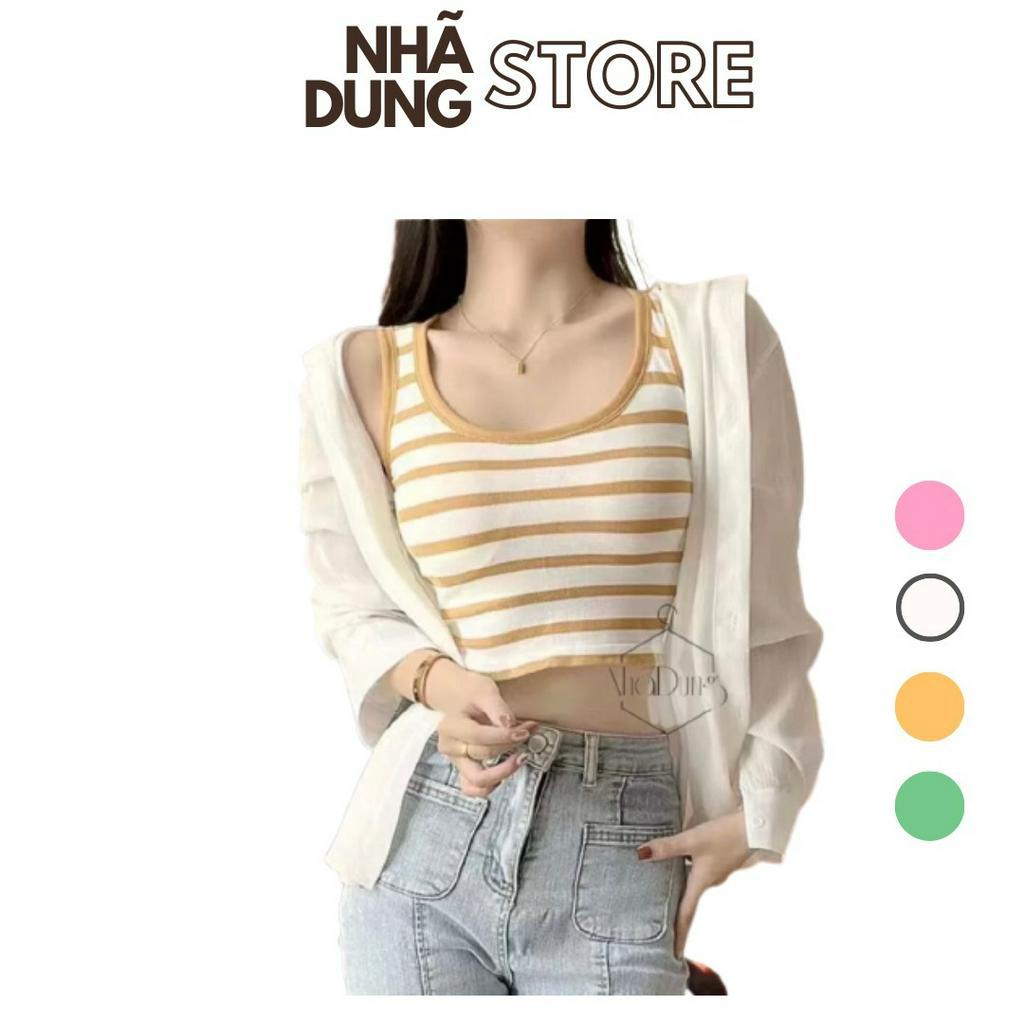 C16 Áo Croptop 3 LỖ KẺ SỌC MÀU Nữ Có Mút Ngực Chất Thun Tici Nhiều Màu Phong Cách Thể Thao Nhã Dung Store