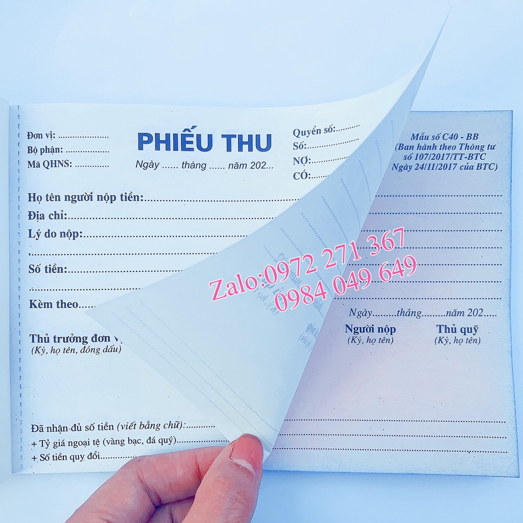 Phiếu thu, Phiếu chi A5 2 liên 60 tờ, 100 tờ