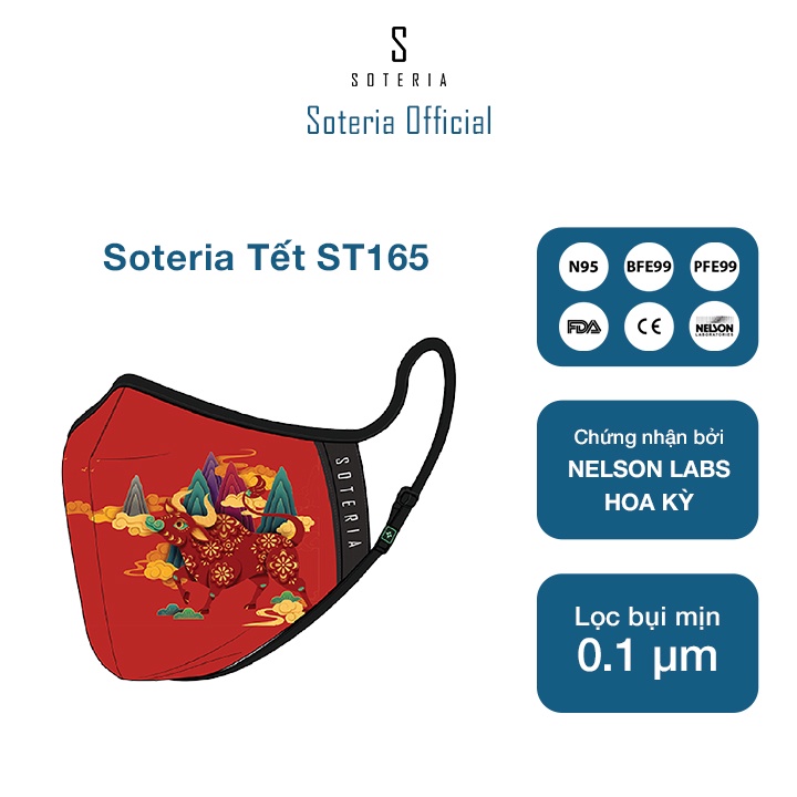 Khẩu trang tiêu chuẩn Quốc Tế SOTERIA Tết ST165 - Bộ lọc N95 BFE PFE 99 lọc đến 99% bụi mịn 0.1 micro- Size S,M,L