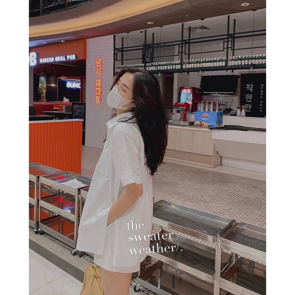 [Ảnh thật] Áo sơ mi tay lỡ xẻ tà 2 bên cài cúc ulzzang