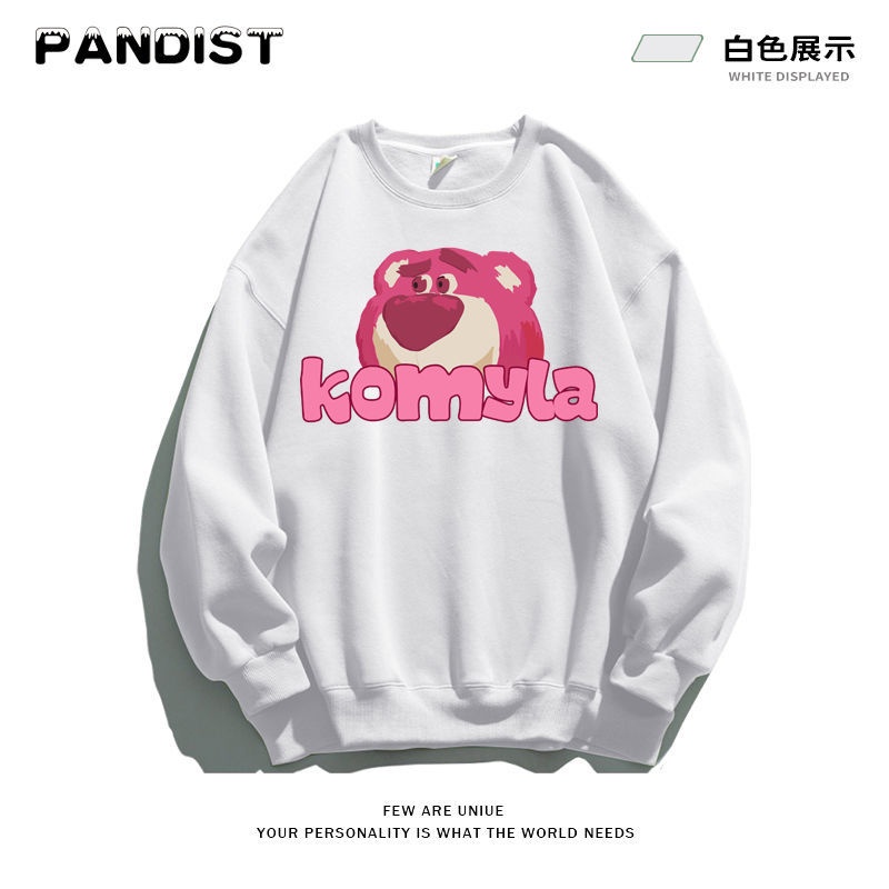 Áo Sweater Tay Dài In Hình Gấu Và Dâu Tây Đáng Yêu Thời Trang Xuân Thu Cho Cặp Đôi