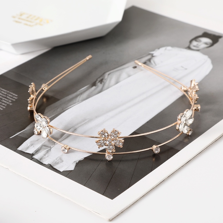 Băng Đô Hai Lớp Bằng Hợp Kim Đính Đá Hình Hoa Phong Cách Hàn Quốc