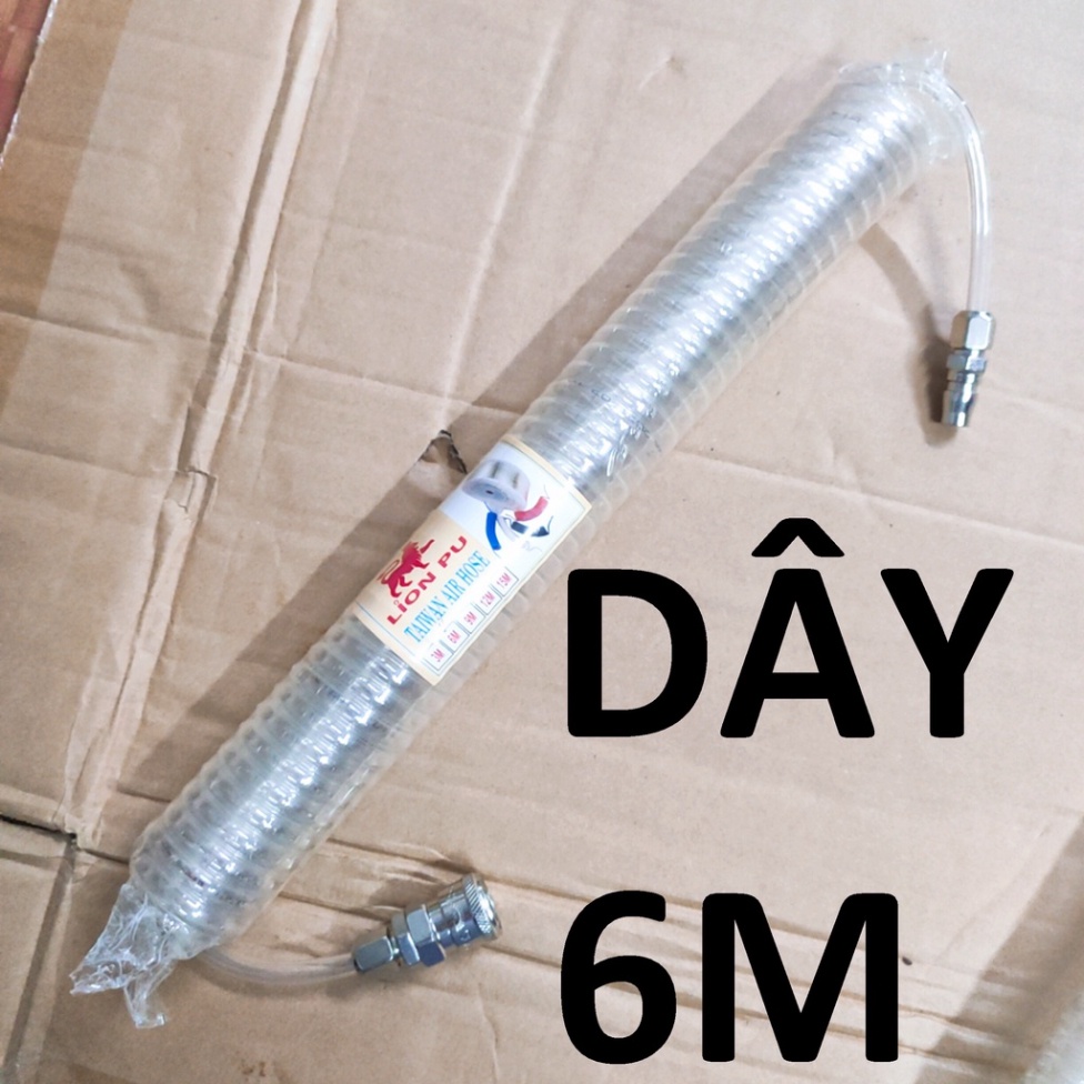 Dây hơi lò xo máy nén khí 6m/ 9m/ 12m, Dây PU 8mm trắng trong cao cấp
