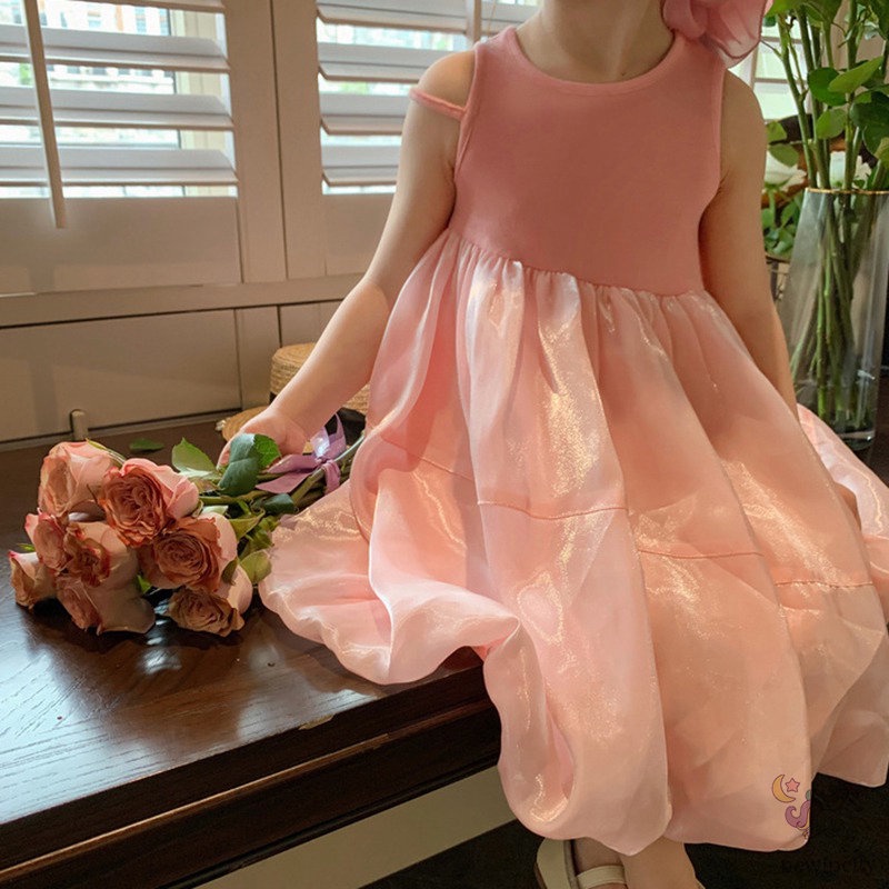 Đầm Công Chúa Không Tay Hở Vai Phong Cách Hàn Quốc Ngọt Ngào Dành Cho Bé Gái