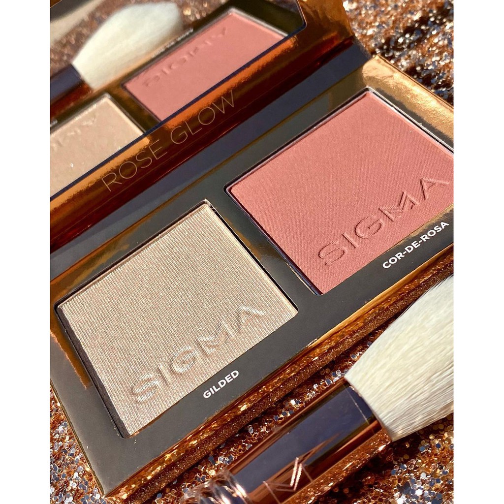 Sigma - Bảng Phấn Bắt Sáng &amp; Phấn Má Sigma Rose Glow Cheek Duo Highlighter + Blush With Travel Brush