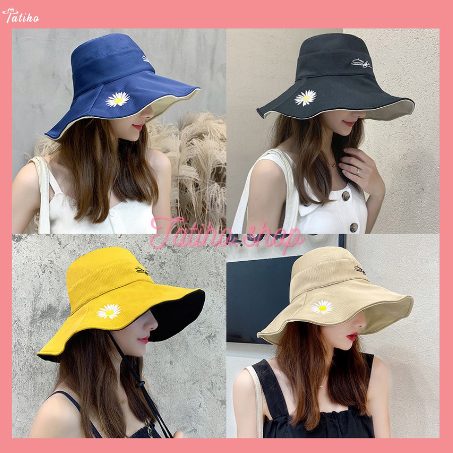 [Hàng Xịn, Giá Tốt] Mũ Nón Vải Vành Rộng Hoa Cúc Che Nắng Tốt 2 Mặt Màu Trơn - Mã NV028