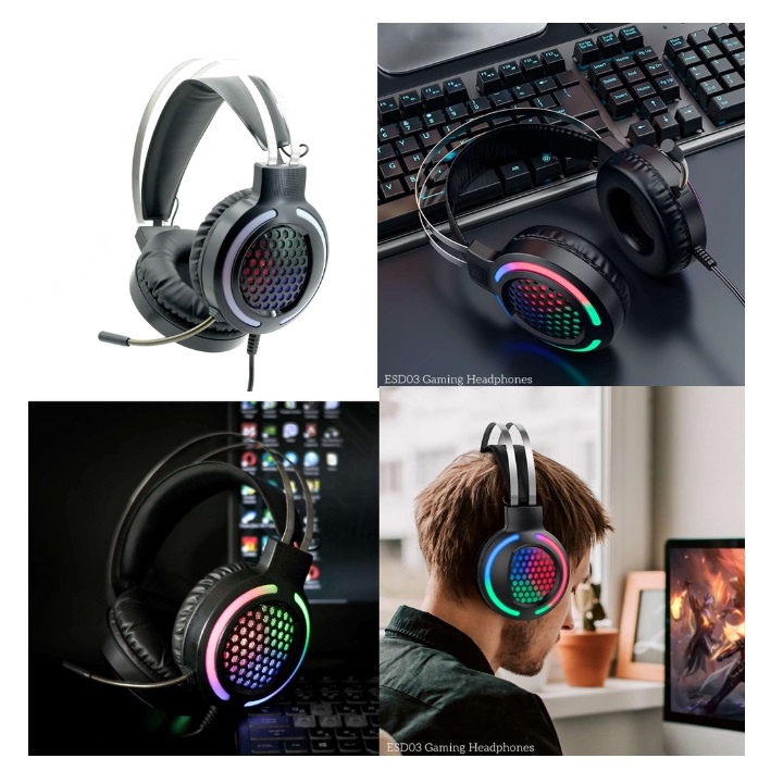 Tai Nghe Game ESD03 Chính Hãng Hoco, Tặng Dây Cắm Laptop, Chơi Gaming - Có Mic Đèn LED - Dùng Cho PC - Điện Thoại -BH12T