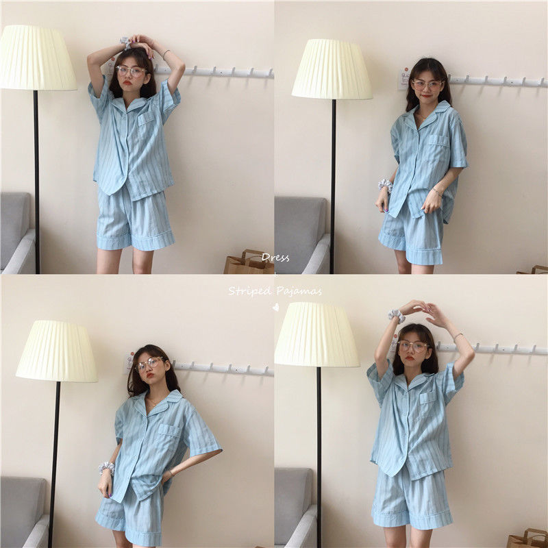 Bộ đồ ngủ ngắn tay dáng rộng phong cách mùa hè thoải mái cho nữ